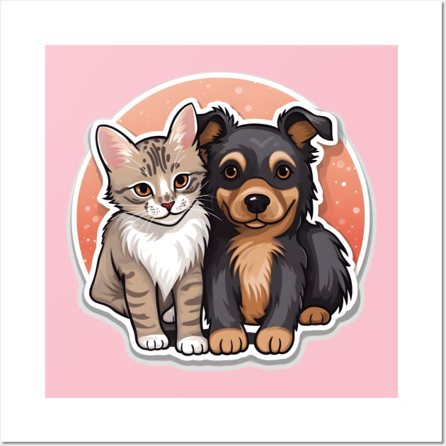 Charming Kitten and Puppy Duo with Warm Backdrop Wall Art by AIHRGDesign